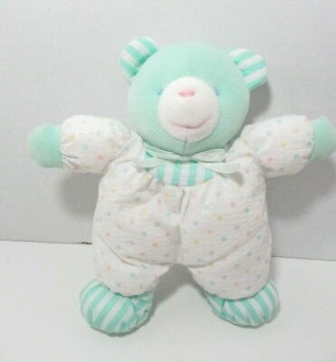 #ad Eden Baby plush rattle green teddy bear stripes pastel pink blue polka dots bow $49.99