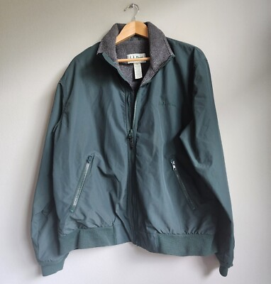 #ad LLBean Mens Warm Up Jacket Fleece Lined Bomber Style Green Sz. Large $39.00