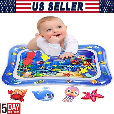 #ad Blue Baby Mat Water Toy 0 8Months Infant Inflatable Water Tummy Time Pad Play $6.99