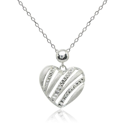 #ad Brushed Heart Bead Friendship Sterling Silver Necklace $20.68