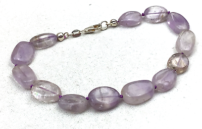 #ad Sterling Bracelet Amethyst Gemstone Lozenge Knotted Purple Beads NO OFFERS $10.00