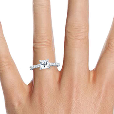 #ad 2 CT Diamond Engagement Ring Set Princess F SI1 SI2 14K White Gold Size 6 $2448.85
