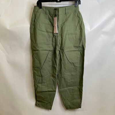 #ad AQUA Cotton Barrel Leg Utility Pants Women#x27;s Size Medium Army Green $58.50