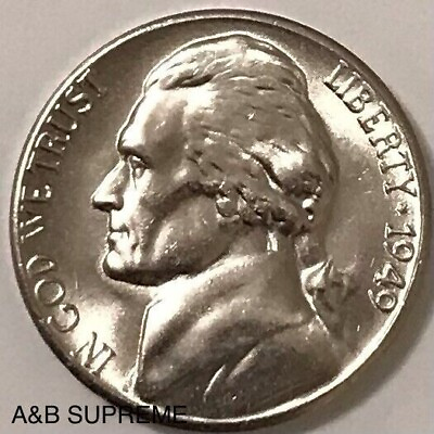 #ad 1949 S Jefferson Nickel Gem Bu Uncirculated $14.89