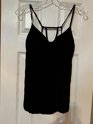 #ad Womens Size M Black Sleeveless Blouse with Spaghetti Straps and Strappy Back $9.99