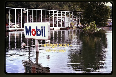#ad 1973 Lake Norfolk Arkansas Flood Mobil Gas Station Sign Original Slide c6a $29.99