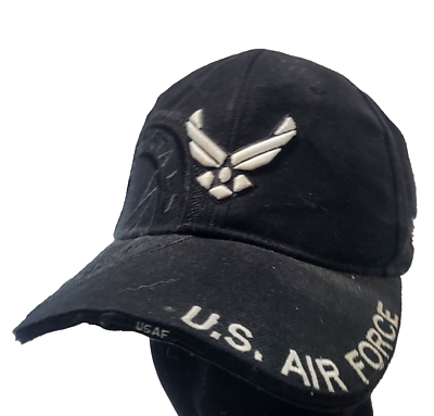 #ad US Air Force Hat Cap Strap Back Black One Size Adjustable Strap Military Logo $12.95