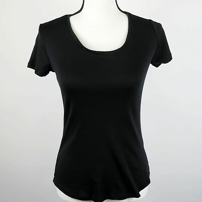 #ad Indigo Womens Basic T Shirt Top Scoop Neck Short Sleeve Black Size S $5.98