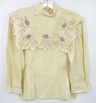 #ad Cloak Of Many Colors Vintage Blouse Womens 4 Linen Floral Coquette Puff Shoulder $52.49
