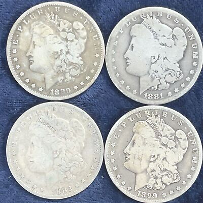 #ad Lot of Four 4 Morgan Silver Dollars Various Dates and Mints $195.00