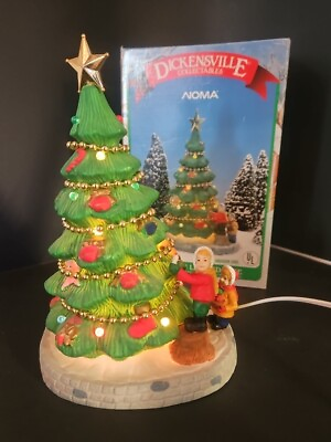 #ad VTG Dickensville Collectables Porcelain Lighted Tree Gold Star Retro 1997 $10.99