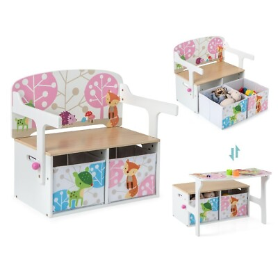 #ad 3in1 Kids Playroom Convertible Activity Bench 2 Removable Toy Storage Fabric Bin $64.96