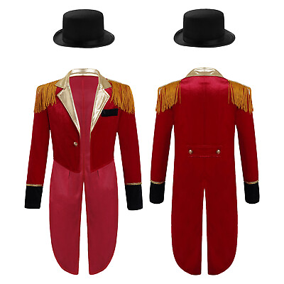 #ad US Boys Circus Tail Coat Cosplay Kids Tail Coat With Felt Hat Performance Lapel $19.07