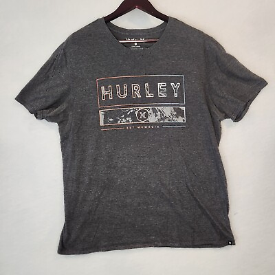 #ad Hurley Men#x27;s T Shirt XL Graphic Short Sleeve Surf Skate Gray Great Condition $8.99