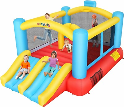 #ad Inflatable Bounce House w Double Slide Outdoor Indoor Jumping Castle with Blower $198.99