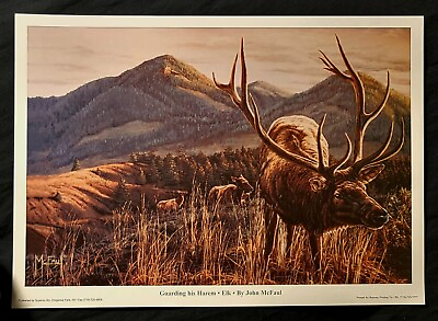 #ad Signed wildlife art print Elk Art open edition Yellowstone NP Montana WY $14.00