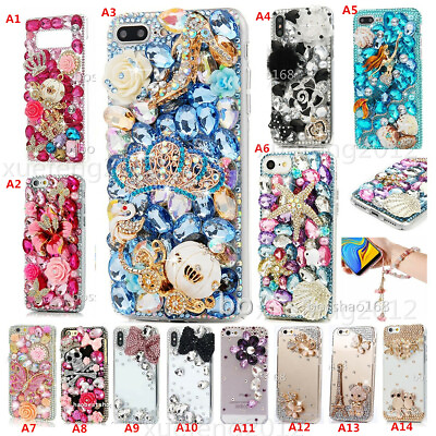 #ad For iPhone 11 12 13 14 Pro XS Max SE XR Bling Diamonds Soft Case cover amp; strap $9.99