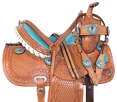 #ad Western Leather Horse Saddle Children’s Kids Premium Barrel Trail Show Tack 13 $332.49
