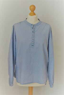 #ad Fransa Retro Polka Dot Blue Stylish Smart Casual Cotton Shirt Blouse Size S GBP 9.80