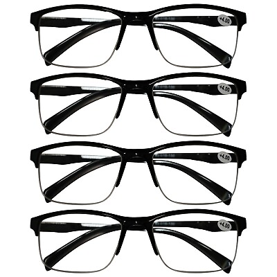 #ad 4 Packs Mens Unisex Half Frame Square Reading Glasses Black Spring Hinge Readers $11.99