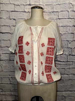 #ad JOIE Women#x27;s Dolina D Ethnic Embroidered Top Size S NEW Porcelain 100% Cotton $29.99