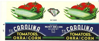 #ad 500 Carolina Tomatoes Okra amp; Corn Vintage Can Labels Walter Rawl Gilbert S.C. $15.00