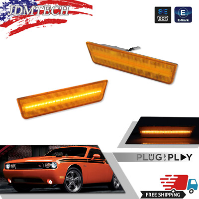 #ad Amber Lens LED Front Bumper Side Marker Lights For Dodge Challenger 2008 2014 $17.79