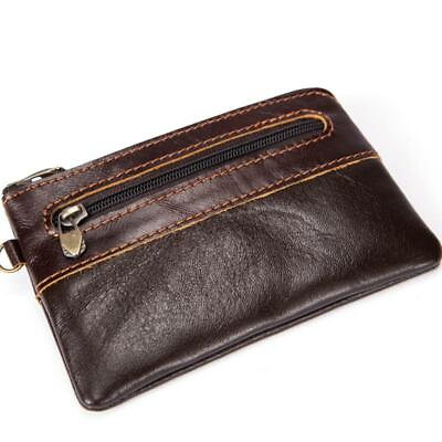 #ad Retro Men Genuine Leather Wallet Zipper Coin Purse Card Holder Pocket $10.12