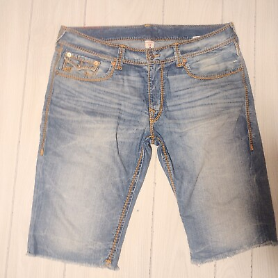 #ad True Religion Mens Cut Off Denim Jean Shorts 38 16 Stitched Flap Pockets $39.99