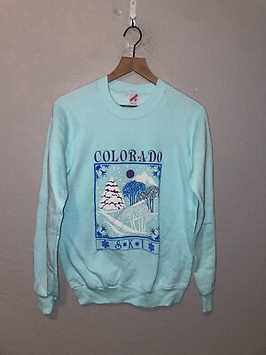 #ad 1989 Vintage CO Colorado Ski Skiing Blue Sweatshirt Winter 80s 1980s VTG M $30.00
