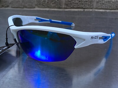 #ad RAZE Eyewear Sunglasses Pursuit White Blue Mirrored Smoke Lens 35424 $17.95