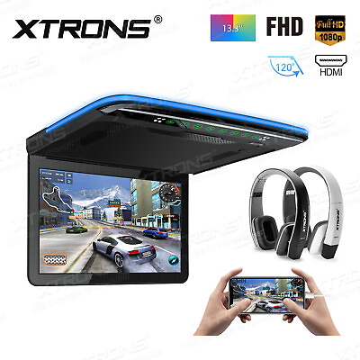 #ad 13.3quot; Full HD 1080P Car Flip Down Roof Mount Monitor HDMI USB Game IR Headsets $235.98