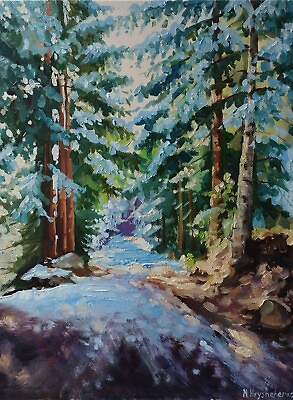#ad Original Oil Painting LANDSCAPE WINTER FOREST on canvas 16 x 12 in $140.00