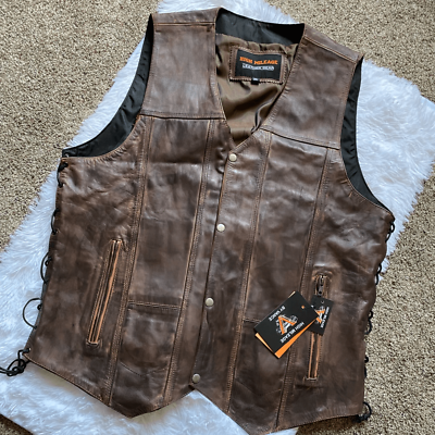#ad High Mileage Conceal Carry Leather Gear Western Vest NEW Gun Pocket Sz 3XL Brown $195.00