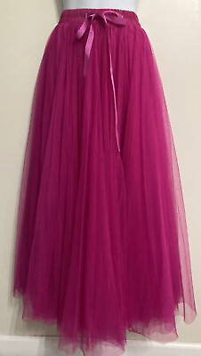 #ad Ladies Maxi Skirt Sz S choklate Paris Brand Hot Pink Tulle Layers Elastic NWT $50.00