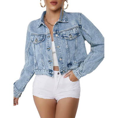 #ad Cali Chic Women#x27;s Denim Jacket Celebrity Snow Wash Lt Blue Authentic Jacket $29.99