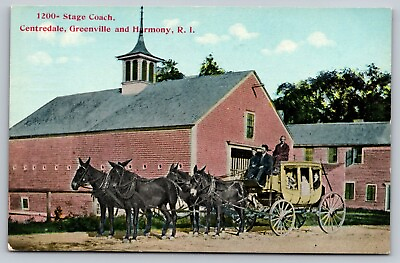 #ad Postcard 4 Mule Stagecoach Rhode Island Centredale Greenville Harmony A10 $9.44