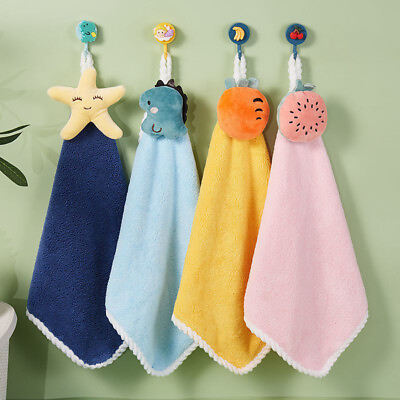 #ad Cute Animal Hand Towel Cartoon Hanging Baby Face Kids Washcloth Bath Water Dry $1.55