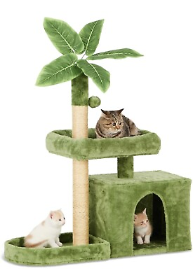 #ad TSCOMON 31.5quot; Cat Tree Tower for Indoor Cats with Green Leaves Cat Condo $26.99