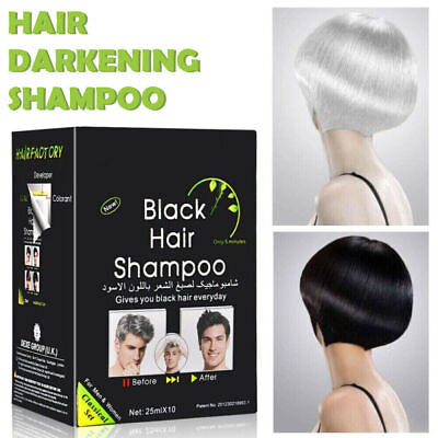 #ad 10pcs BOX Black Hair Shampoo Hair Color White Become Blacken Hair Color Dye $14.99