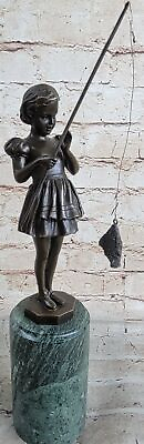 #ad Signed Preiss Little Girl Fishing Bronze Statue Sculpture Figurine Artwork Deal $129.50
