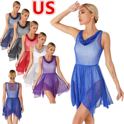 #ad #ad US Women Glitter Worship Praise Dance Tunic Overlay See Through Lyrical Costume $11.21