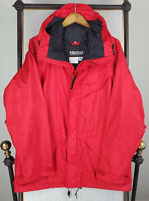 #ad VTG MARMOT Size Large Mens GORE TEX Full Zip Hooded Waterproof Jacket Coat Red $212.80