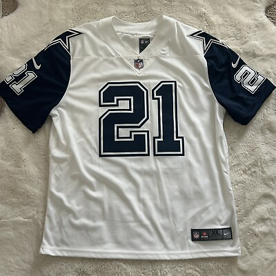 #ad Dallas Cowboys Jersey XL Ezekiel Elliott 21 White Nike NFL Throwback Embroidered $119.99