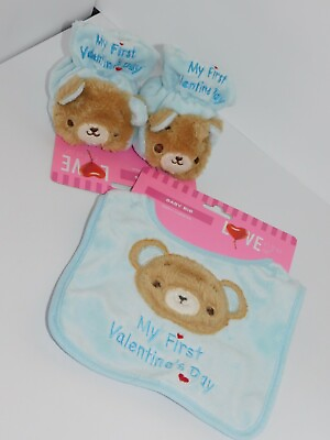 #ad First Valentines Baby Gift Bib Booties Blue Love Bears Walgreens $10.00