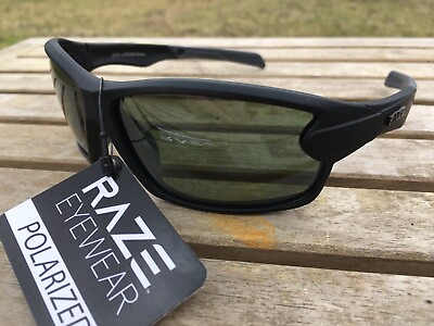 #ad RAZE Eyewear Sunglasses J Frame Flat Black Polarized Green Lens Fishing $17.95