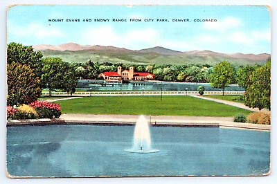 #ad Mount Evans and Snowy Range from City Park Denver Colorado Linen Postcard C $2.49