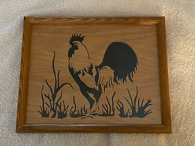 #ad 2D Laser Cut Framed Wooden Rooster In Hanging Picture Frame Clean Used $8.95