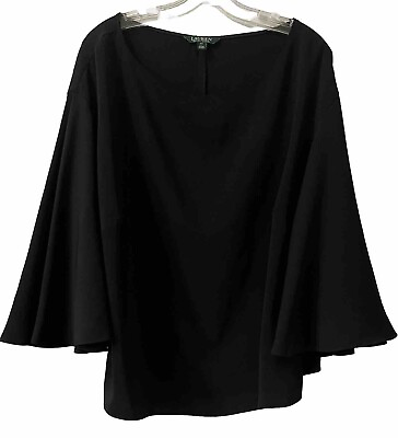#ad Ralph Lauren Black Bell Sleeve Women#x27;s Scoop Neck Top Blouse Size 2XL $18.00