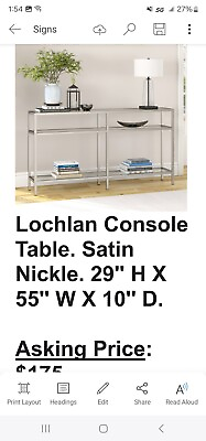 #ad Lochlan 55#x27;#x27; Wide Rectangular Console Table in Satin Nickel $175.00